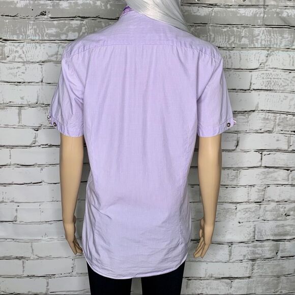 Ted Baker London Short Sleeve Lilac Gingham Button Down Size 6 - Picture 4 of 6
